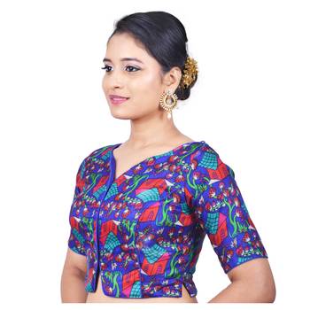 Blue banglori silk printed readymade blouse 3