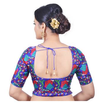 Blue banglori silk printed readymade blouse 4