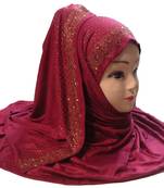 Maroon Diamond Stone Work Hosiery Cotton Islamic Hijab Scarf