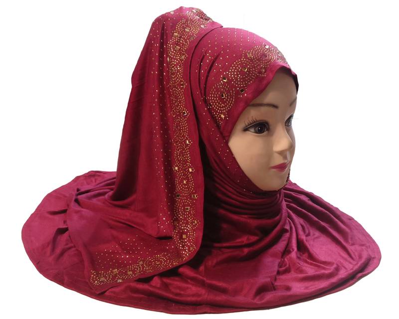 Maroon Diamond Stone Work Hosiery Cotton Islamic Hijab Scarf