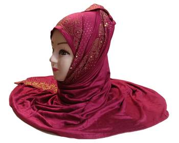 Maroon Diamond Stone Work Hosiery Cotton Islamic Hijab Scarf 1