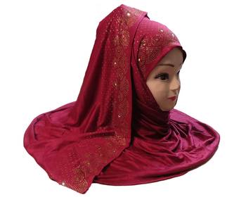 Maroon Diamond Stone Work Hosiery Cotton Islamic Hijab Scarf 2