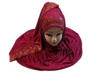 Maroon Diamond Stone Work Hosiery Cotton Islamic Hijab Scarf 4
