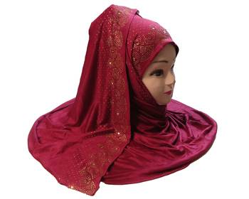 Maroon Diamond Stone Work Hosiery Cotton Islamic Hijab Scarf 5