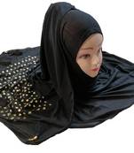 Black Plate Stone Work Hosiery Cotton Islamic Hijab Scarf