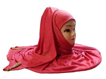 Peach Tassel And Beads Work Hosiery Cotton Islamic Hijab Scarf 1