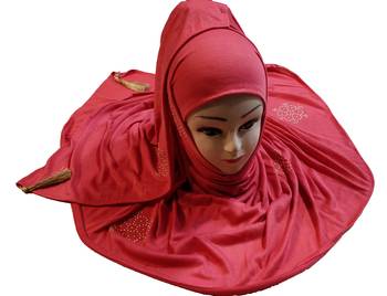 Peach Tassel And Beads Work Hosiery Cotton Islamic Hijab Scarf 2