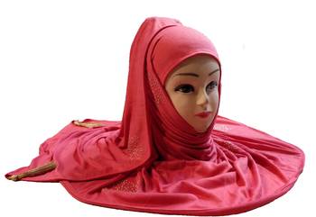 Peach Tassel And Beads Work Hosiery Cotton Islamic Hijab Scarf 3