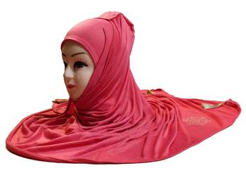 Peach Tassel And Beads Work Hosiery Cotton Islamic Hijab Scarf 4