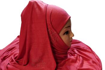 Peach Tassel And Beads Work Hosiery Cotton Islamic Hijab Scarf 5