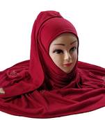 Maroon Tassel And Beads Work Hosiery Cotton Islamic Hijab Scarf