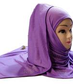 Lavender (Violet) Tassel And Beads Work Hosiery Cotton Islamic Hijab Scarf