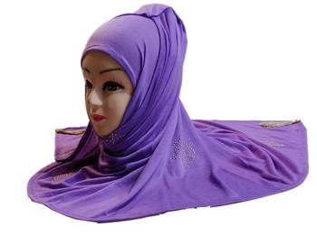 Lavender (Violet) Tassel And Beads Work Hosiery Cotton Islamic Hijab Scarf 2
