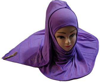 Lavender (Violet) Tassel And Beads Work Hosiery Cotton Islamic Hijab Scarf 3