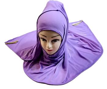 Lavender (Violet) Tassel And Beads Work Hosiery Cotton Islamic Hijab Scarf 5
