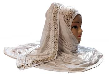 White Diamond Stone Work Hosiery Cotton Islamic Hijab Scarf 1