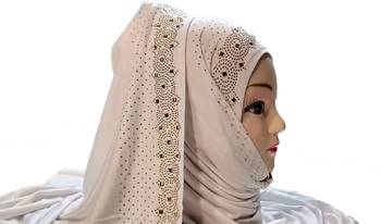 White Diamond Stone Work Hosiery Cotton Islamic Hijab Scarf 2