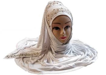 White Diamond Stone Work Hosiery Cotton Islamic Hijab Scarf 3