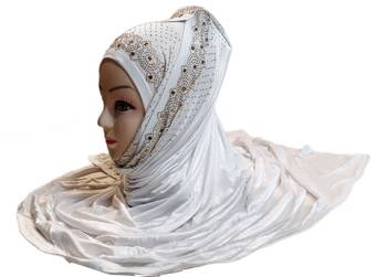 White Diamond Stone Work Hosiery Cotton Islamic Hijab Scarf 4