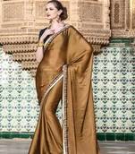 GOLDEN - BROWN plain satin saree with blouse