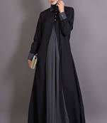 black and grey poly crepe plain casual abaya