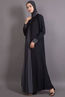 black and grey poly crepe plain casual abaya 2