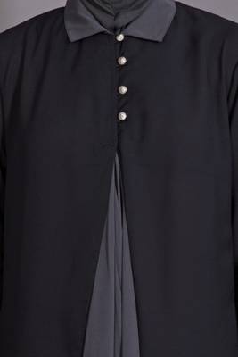 black and grey poly crepe plain casual abaya 5