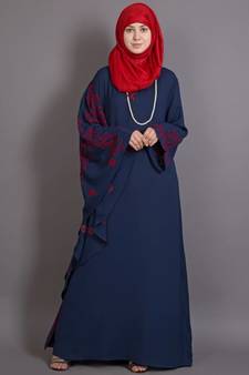 Navy Blue Poly Crepe Embroidered Party Islamic Abaya