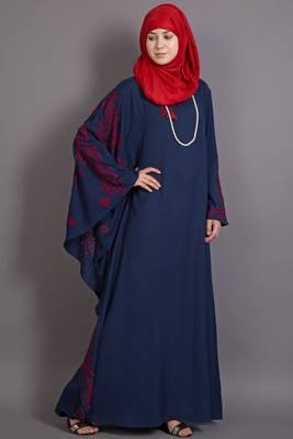 Navy Blue Poly Crepe Embroidered Party Islamic Abaya 3