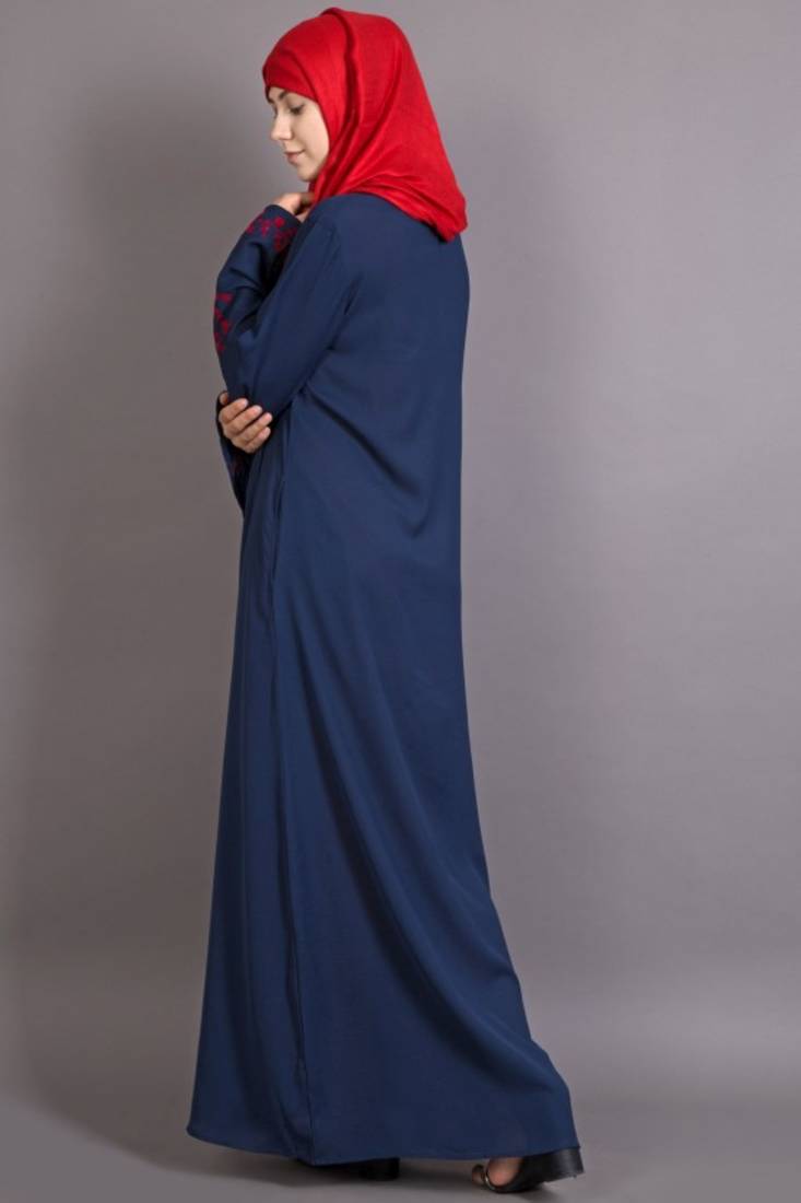 Navy Blue Poly Crepe Embroidered Party Islamic Abaya