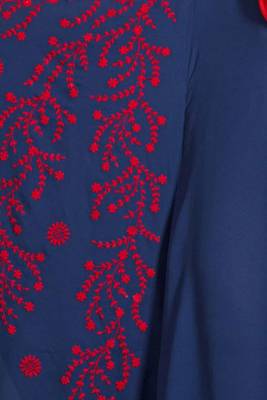 Navy Blue Poly Crepe Embroidered Party Islamic Abaya 5