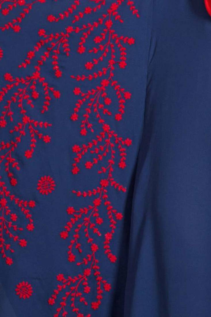 Navy Blue Poly Crepe Embroidered Party Islamic Abaya