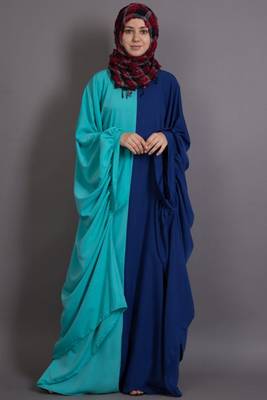 Blue Poly Crepe Plain Casual Islamic Abaya 1