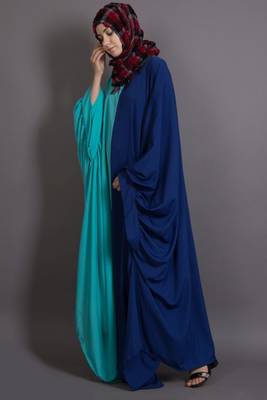 Blue Poly Crepe Plain Casual Islamic Abaya 2