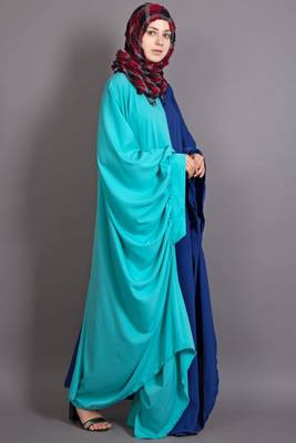 Blue Poly Crepe Plain Casual Islamic Abaya 3