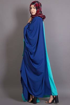 Blue Poly Crepe Plain Casual Islamic Abaya 4