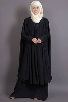 Black Georgette Embroidered Casual Islamic Abaya