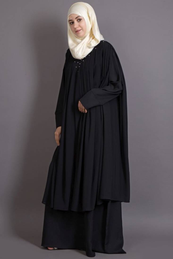 Black Georgette Embroidered Casual Islamic Abaya