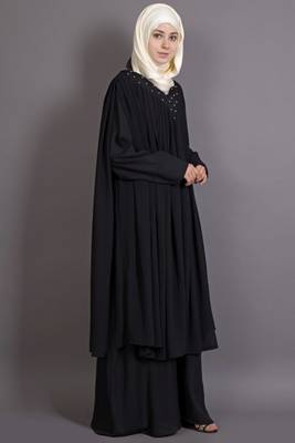 Black Georgette Embroidered Casual Islamic Abaya 3
