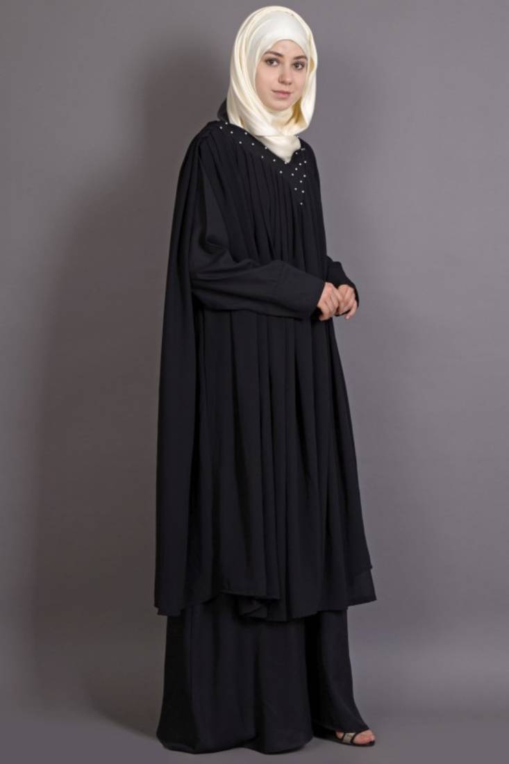 Black Georgette Embroidered Casual Islamic Abaya