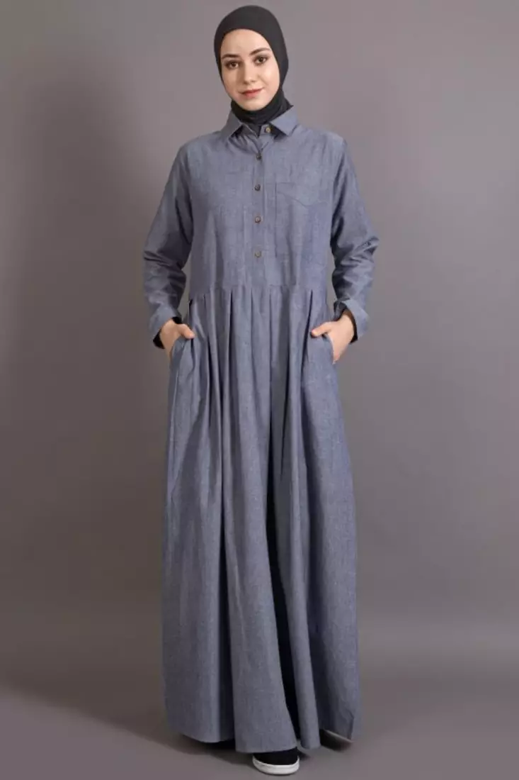 Blue Cotton Plain Formal Islamic Abaya