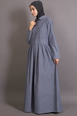 Grey Cotton Plain Abaya for Women 2