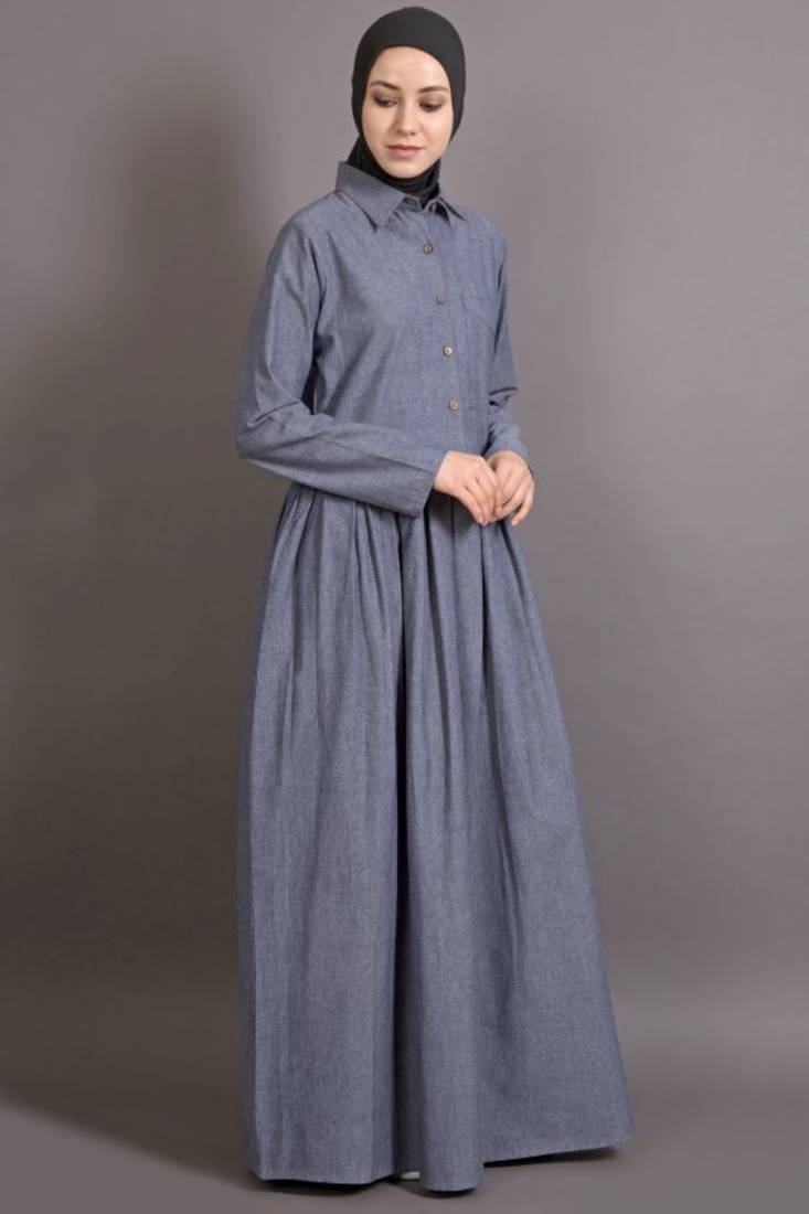 Blue Cotton Plain Formal Islamic Abaya