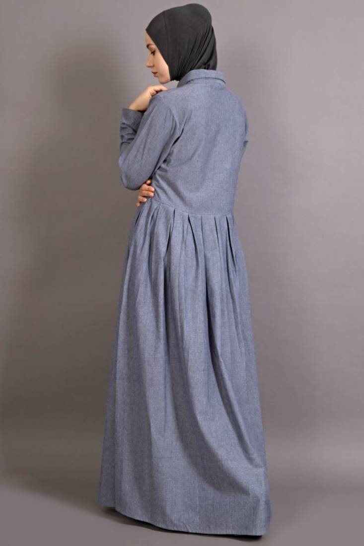 Blue Cotton Plain Formal Islamic Abaya