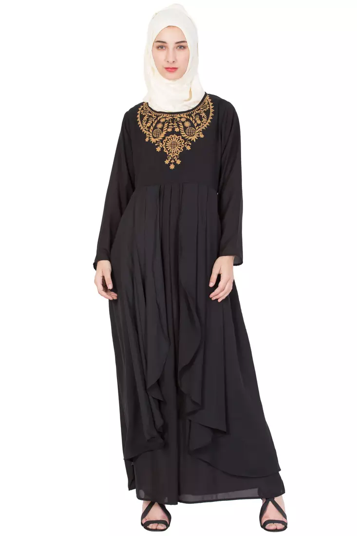 Black Poly Crepe Embroidered Casual Islamic Abaya