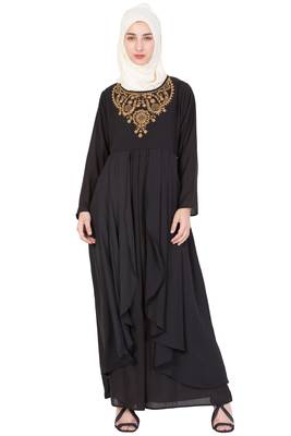 Black Poly Crepe Embroidered Casual Islamic Abaya 1