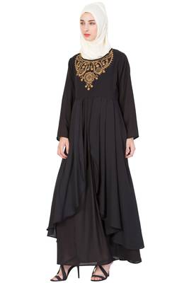 Black Poly Crepe Embroidered Casual Islamic Abaya 2