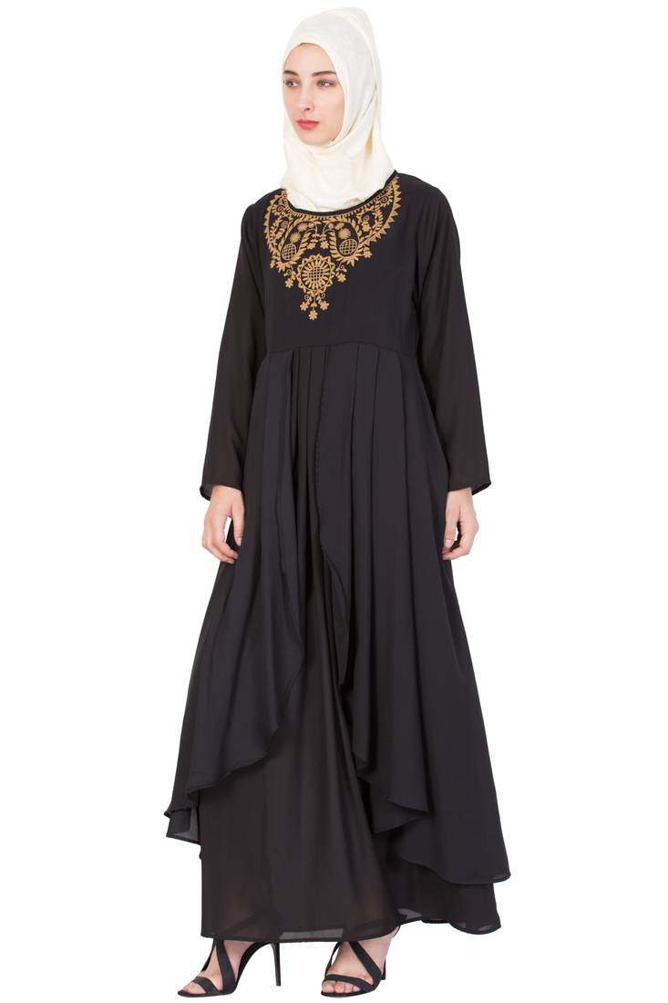 Black Poly Crepe Embroidered Casual Islamic Abaya