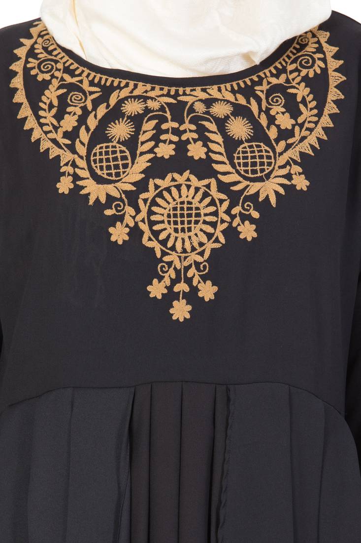 Black Poly Crepe Embroidered Casual Islamic Abaya