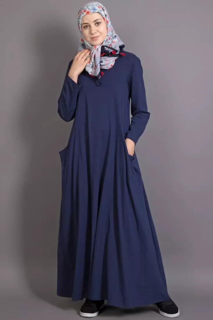 Navy Blue Jersey Plain Casual Islamic Abaya